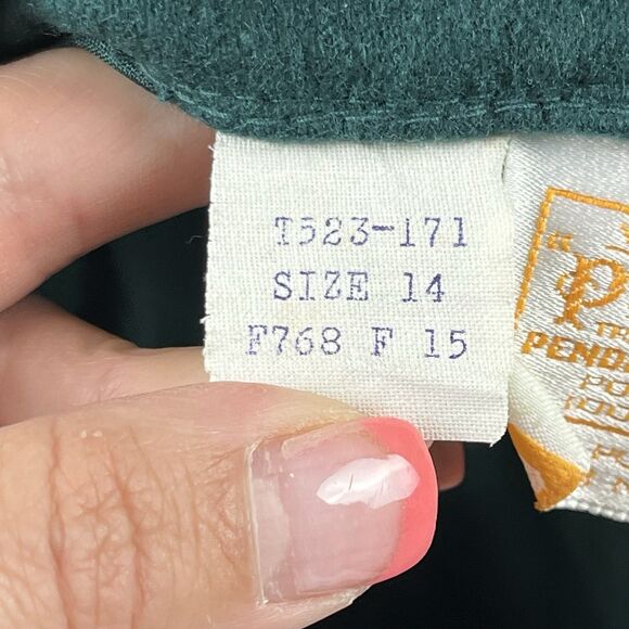 Vintage Pendleton Skirt Womens Fourteen 70s 80s Midi A Line Wool Retro Green - Picture 5 of 11